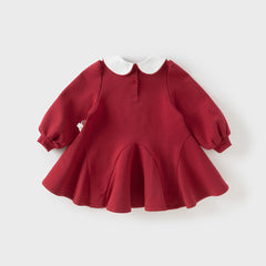 Dave&Bella Toddler Girls Autumn Red Cute Bear A-line Dress