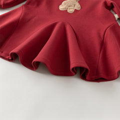 Dave&Bella Toddler Girls Autumn Red Cute Bear A-line Dress