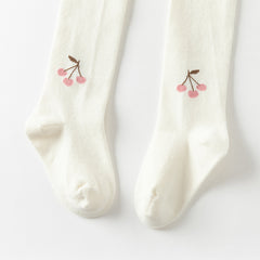 Dave&Bella Girls Autumn Beige/Grey Cherry Print Footed Tights Leggings