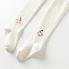 Dave&Bella Girls Autumn Beige/Grey Cherry Print Footed Tights Leggings