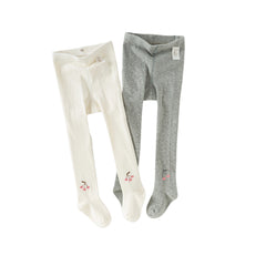 Dave&Bella Girls Autumn Beige/Grey Cherry Print Footed Tights Leggings