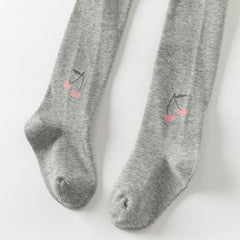 Dave&Bella Girls Autumn Beige/Grey Cherry Print Footed Tights Leggings