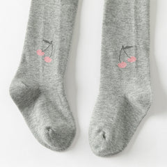 Dave&Bella Girls Autumn Beige/Grey Cherry Print Footed Tights Leggings