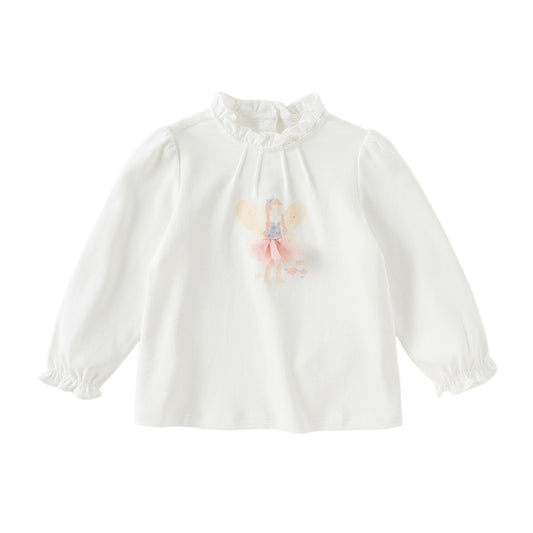 Dave&Bella Girls Autumn Sweet Cotton Light Blue/White Lace Collar T-shirt Tops