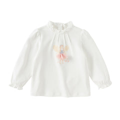 Dave&Bella Toddler Girls Sweet Cotton Light Blue/White Lace Collar T-shirt Tops