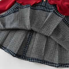 Dave&Bella Toddler Girls Autumn Red Versatile A-line Princess Dress