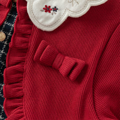 Dave&Bella Toddler Girls Autumn Red Versatile A-line Princess Dress