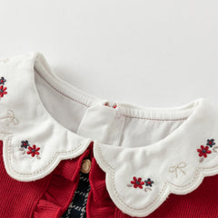 Dave&Bella Toddler Girls Autumn Red Versatile A-line Princess Dress