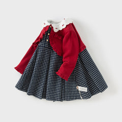 Dave&Bella Toddler Girls Autumn Red Versatile A-line Princess Dress