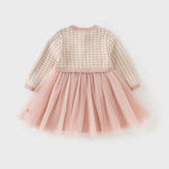 Dave&Bella Girls Autumn Sweet Pink Plaid Mesh Princess Dress