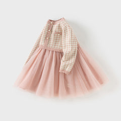 Dave&Bella Girls Autumn Sweet Pink Plaid Mesh Princess Dress