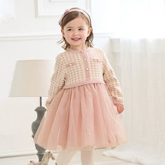 Dave&Bella Girls Autumn Sweet Pink Plaid Mesh Princess Dress