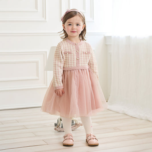 Dave&Bella Girls Autumn Sweet Pink Plaid Mesh Princess Dress
