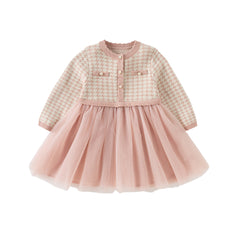 Dave&Bella Girls Autumn Sweet Pink Plaid Mesh Princess Dress