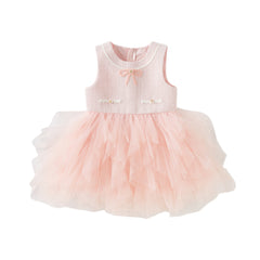 Dave&Bella Kids Girls Autumn Elegant Pink Cardigan Pinafore Mesh Dress Two Pieces Set