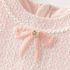 Dave&Bella Kids Girls Autumn Elegant Pink Cardigan Pinafore Mesh Dress Two Pieces Set