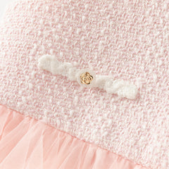 Dave&Bella Kids Girls Autumn Elegant Pink Cardigan Pinafore Mesh Dress Two Pieces Set