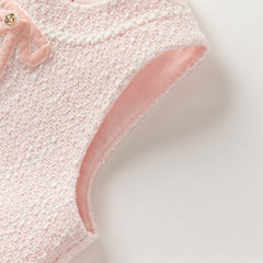 Dave&Bella Kids Girls Autumn Elegant Pink Cardigan Pinafore Mesh Dress Two Pieces Set