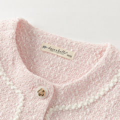 Dave&Bella Kids Girls Autumn Elegant Pink Cardigan Pinafore Mesh Dress Two Pieces Set