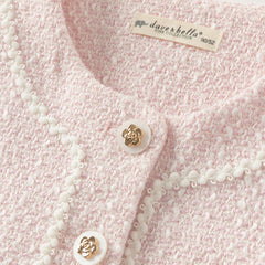 Dave&Bella Kids Girls Autumn Elegant Pink Cardigan Pinafore Mesh Dress Two Pieces Set