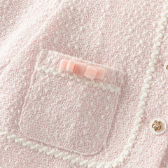 Dave&Bella Kids Girls Autumn Elegant Pink Cardigan Pinafore Mesh Dress Two Pieces Set