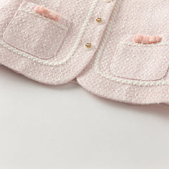 Dave&Bella Kids Girls Autumn Elegant Pink Cardigan Pinafore Mesh Dress Two Pieces Set