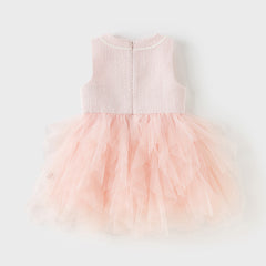 Dave&Bella Kids Girls Autumn Elegant Pink Cardigan Pinafore Mesh Dress Two Pieces Set