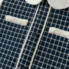 Dave&Bella Girls Autumn Navy Blue Plaid Sweet Fake Two-Piece Dress