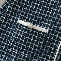 Dave&Bella Girls Autumn Navy Blue Plaid Sweet Fake Two-Piece Dress