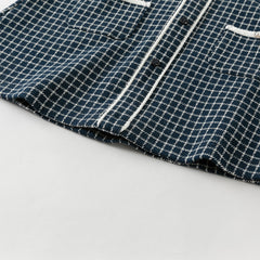 Dave&Bella Girls Autumn Navy Blue Plaid Sweet Fake Two-Piece Dress