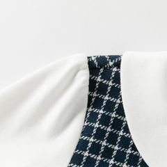 Dave&Bella Girls Autumn Navy Blue Plaid Sweet Fake Two-Piece Dress