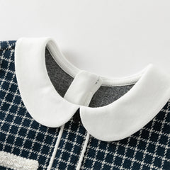 Dave&Bella Girls Autumn Navy Blue Plaid Sweet Fake Two-Piece Dress