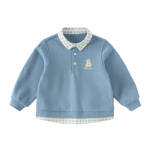 Dave&Bella Boys Autumn Blue Polo Collar Sweatshirts Tops