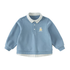 Dave&Bella Boys Autumn Blue Polo Collar Sweatshirts Tops