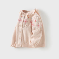 Dave&Bella Girls Autumn Cotton Sweet Pink Floral Print Sweater Cardigan Coat