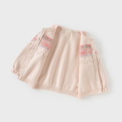 Dave&Bella Girls Autumn Cotton Sweet Pink Floral Print Sweater Cardigan Coat