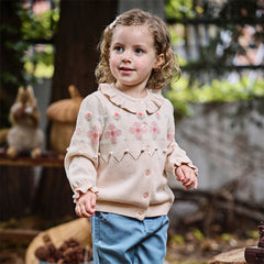 Dave&Bella Girls Autumn Cotton Sweet Pink Floral Print Sweater Cardigan Coat