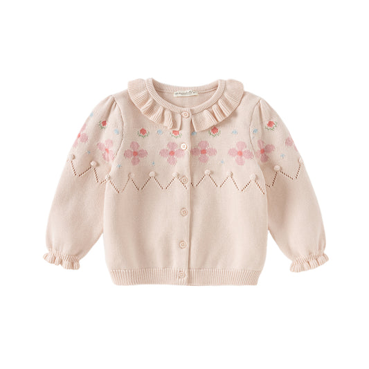 Dave&Bella Girls Autumn Cotton Sweet Pink Floral Print Sweater Cardigan Coat