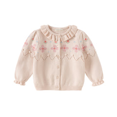Dave&Bella Girls Autumn Cotton Sweet Pink Floral Print Sweater Cardigan Coat