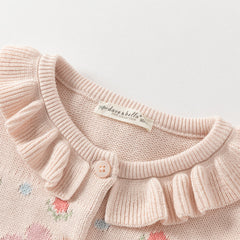 Dave&Bella Girls Autumn Cotton Sweet Pink Floral Print Sweater Cardigan Coat