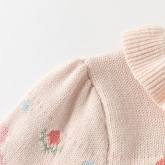 Dave&Bella Girls Autumn Cotton Sweet Pink Floral Print Sweater Cardigan Coat