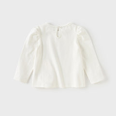 Dave&Bella Girls Autumn White Cotton Casual Rabbit Print T-shirt Top