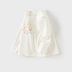 Dave&Bella Girls Autumn White Cotton Casual Rabbit Print T-shirt Top