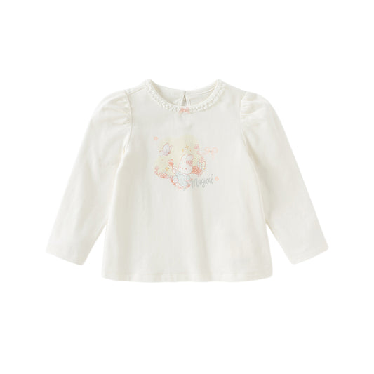 Dave&Bella Girls Autumn White Cotton Casual Rabbit Print T-shirt Top