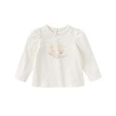 Dave&Bella Girls Autumn White Cotton Casual Rabbit Print T-shirt Top