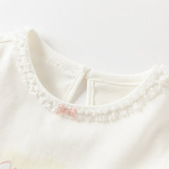 Dave&Bella Girls Autumn White Cotton Casual Rabbit Print T-shirt Top