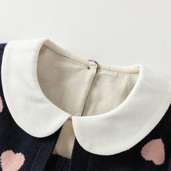 Dave&Bella Toddler Girls Autumn Navy Blue Delicate Fake Two Piece Sweater Mesh Dress