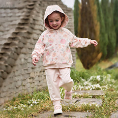 Dave&Bella Girls Autumn Cotton Outdoor Sweet Floral Print Hooded Coat Pants Set