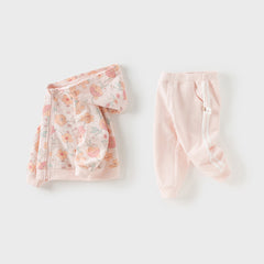 Dave&Bella Girls Autumn Cotton Outdoor Sweet Floral Print Hooded Coat Pants Set