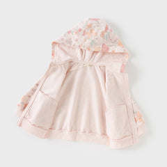 Dave&Bella Girls Autumn Cotton Outdoor Sweet Floral Print Hooded Coat Pants Set